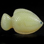 KG-015 Hand carved Natural Fire Opal in Fish Shape Gem Statue with 2 Genuine Blue Sapphires Inlaid in The Eyes
